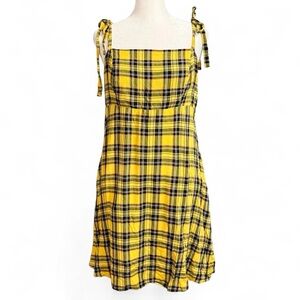 Hot Topic Yellow Plaid Tie Strap Dress Cottagecore Grunge Medium
